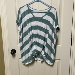 Striped T-shirt with gathered twist front